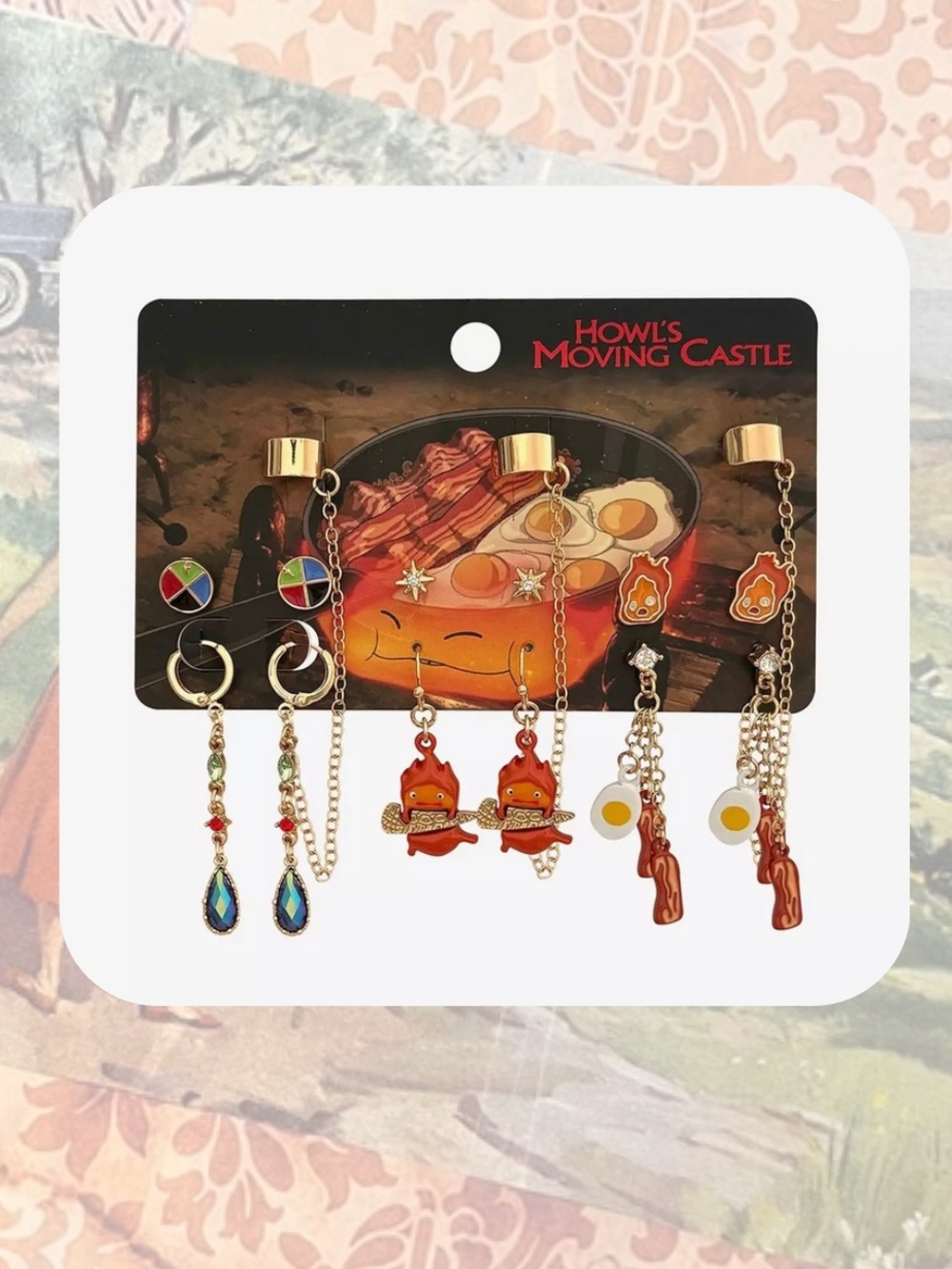 🎉🎉Studio Ghibli Howl’s Moving Castle Calcifer Cuff Earring Set